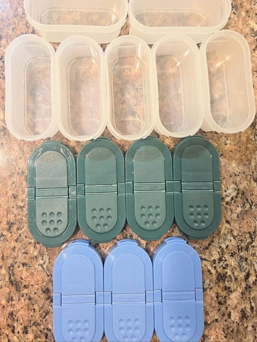Tupperware Spice Containers Shaker 7 Modular Mates Small Flip Top Blue Green